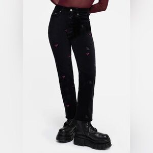 NWT Disturbia Styx Moth Embroidered Cord Crop Trousers